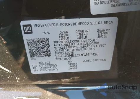 2024 Chevrolet Silverado 1500 4Wd Short Bed Zr2 z USA, uszkodzony, nr VIN 3GCUDHEL2RG364436